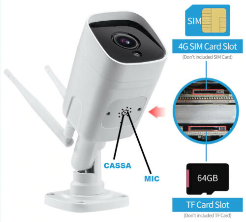 TELECAMERA CAM WIFI 4G 3G SIM GSM ESTERNO SLOT SD 2MPX 1080P FULL HD 3.6mm IP66