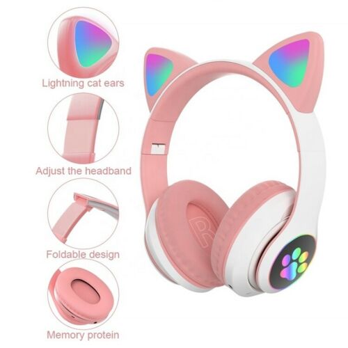 Bluetooth Wireless Gatto Coniglio Orecchio Cuffie con microfono Cuffie a LED per bambine