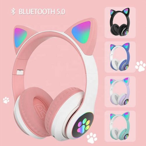 Bluetooth Wireless Gatto Coniglio Orecchio Cuffie con microfono Cuffie a LED per bambine